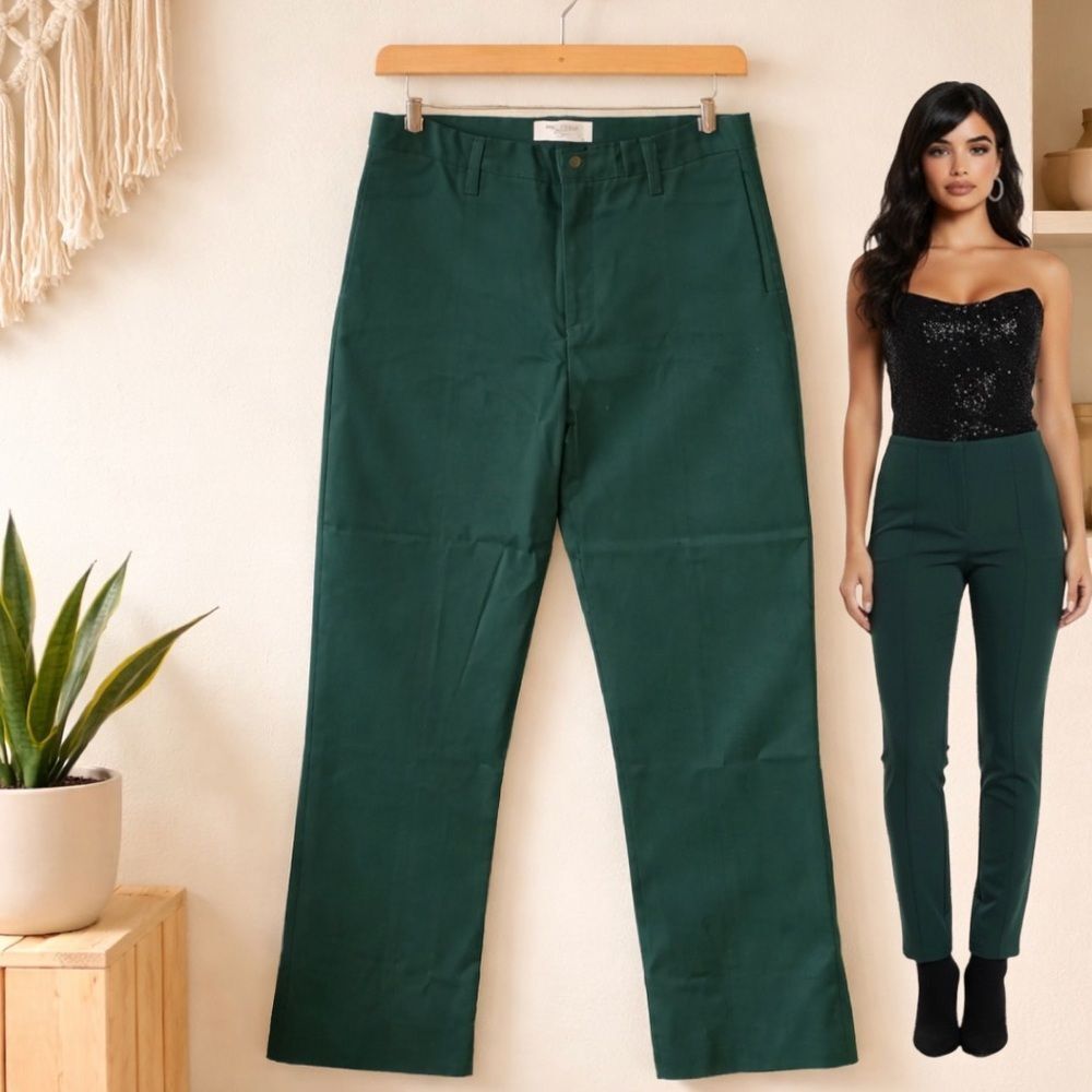 🛍️ M.M. LAFLEUR Foster Dark Green High-Waisted Straight-Leg Pants Size 14